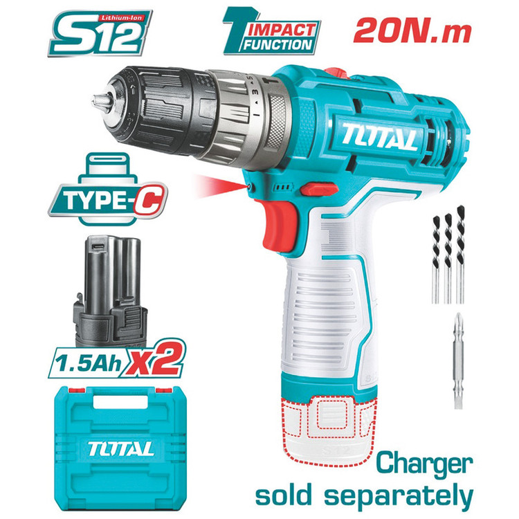 پیچ گوشتی شارژی 12 ولت توتال مدل TIDLI-12202-12V