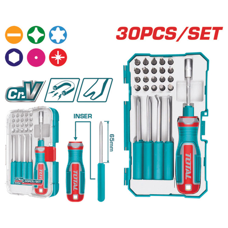 پیچ گوشتی و سر پیچ گوشتی توتال مدل TACSD30306 مجموعه 30 عددی